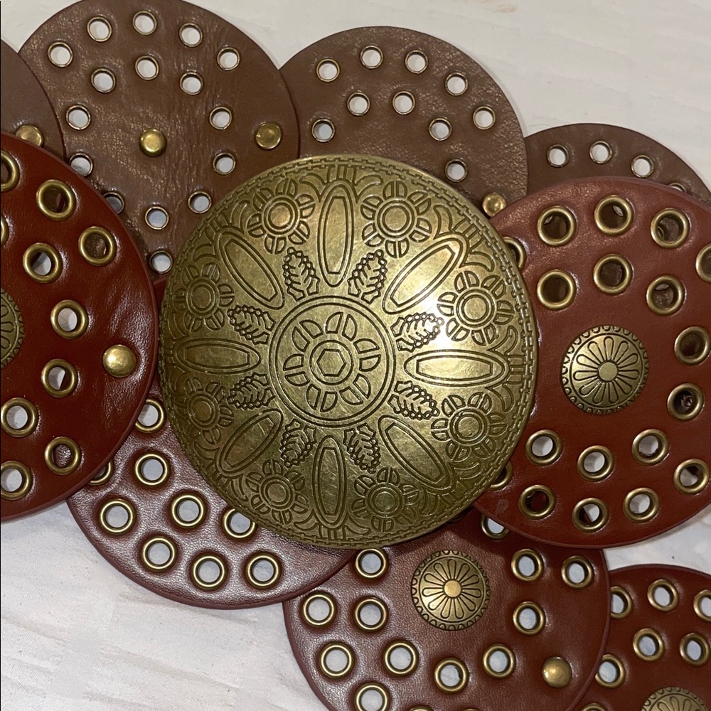 Brown Western Style Studded Belt with Gold Accents - Picture 3 of 3